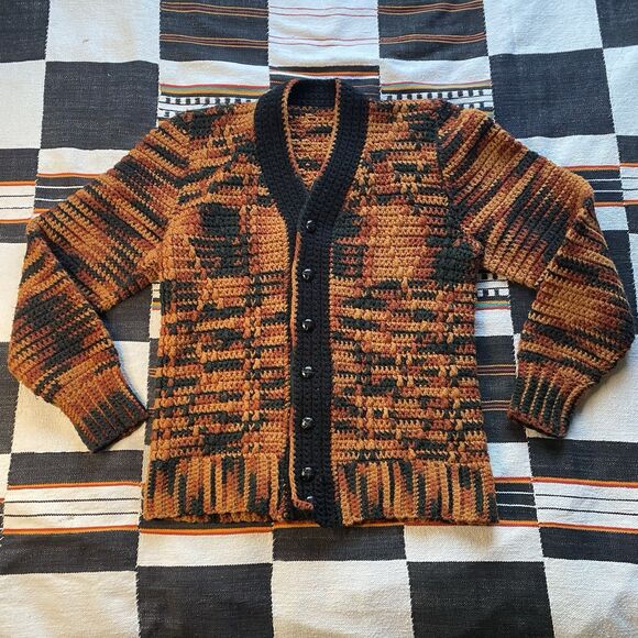 Vintage Handmade Knit Fall Button Up Sweater. OOAK. Medium. Autumn Harvest Vibes - Picture 10 of 15